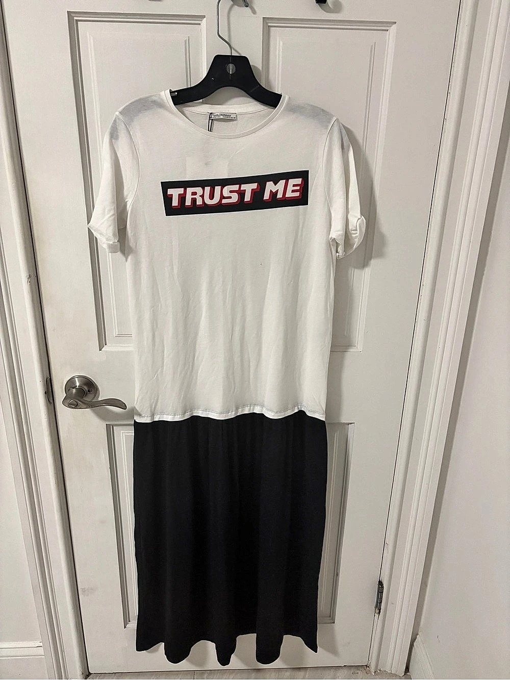Zara Trafaluc Trust Me Color Block Maxi Dress White & Black Small NWT